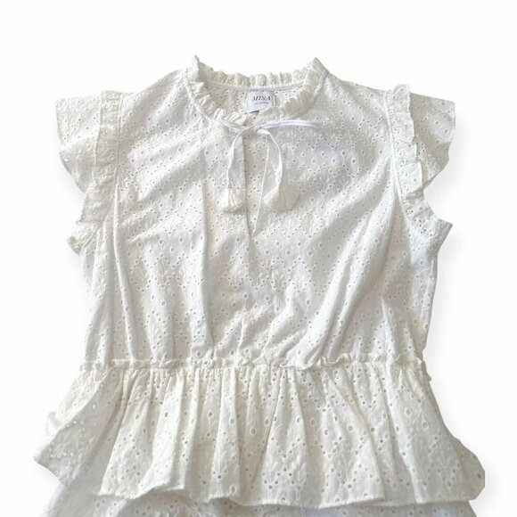 MISA LOS ANGELES Iliana Tiered Eyelet Mini Dress , Size L, White, New with tag - Picture 10 of 16